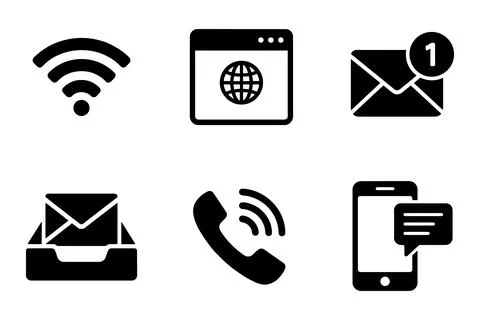 Collection of communication and technology icons isolated on white background Stockillustratie