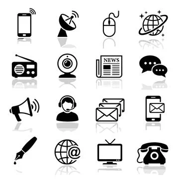 Collection of communication and technology icons including smartphone, sate.. Stock Illustration