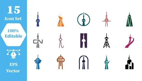 Collection of communication tower and antenna icons with communication, wir.. Stock Illustration