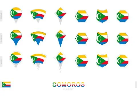 Collection of the Comoros flag in different shapes and with three different.. Иллюстрация