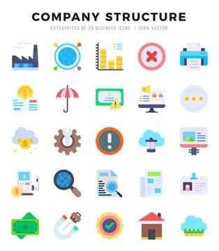 Collection of Company Structure 25 Flat Icons Pack. Stock Illustration