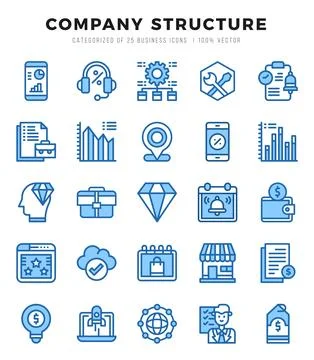 Collection of Company Structure 25 Two Color Icons Pack. Stock Illustration