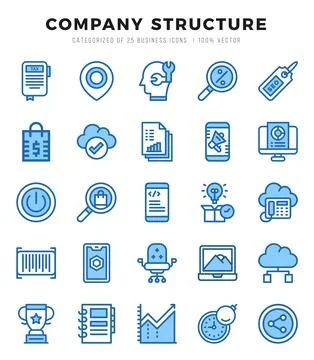 Collection of Company Structure 25 Two Color Icons Pack. Stock Illustration