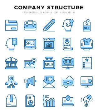 Collection of Company Structure 25 Two Color Icons Pack. Stock Illustration