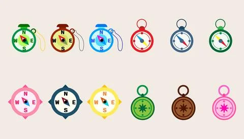Collection compass tool,Navigation device.Compass object for navigation and.. Stock Illustration