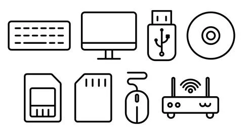 Collection of Computer Accessories and Digital Storage Devices Outline イラスト素材