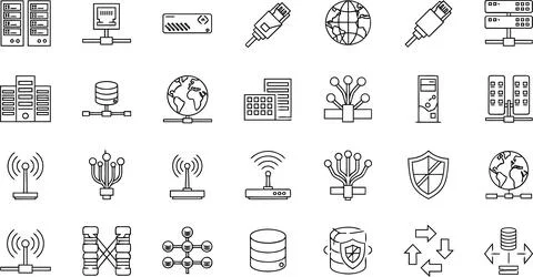 Collection of computer and network related icons Illustrazione stock