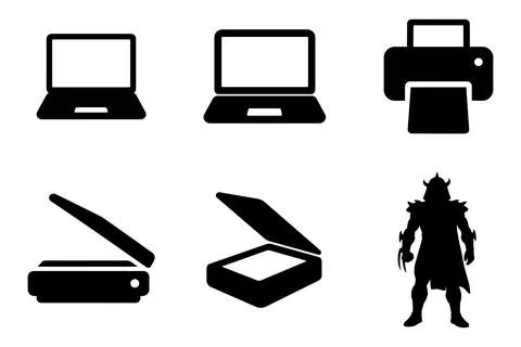 Collection of computer and office technology icons isolated on white backgrou イラスト素材