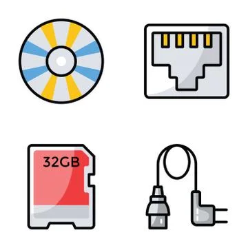 Collection  Of Computer Hardware Icons 스톡 일러스트