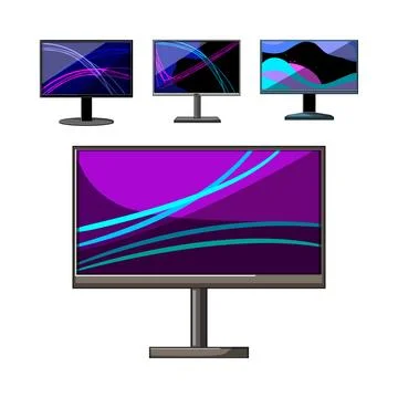 Collection of computer monitors displaying abstract digital art Illustrazione stock