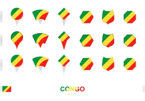 Collection of the Congo flag in different shapes and with three different e.. Stock Illustration