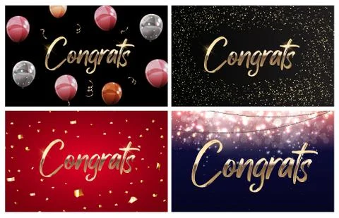 Collection of Congratulations design template background with balloons, ribbo Stock Illustration