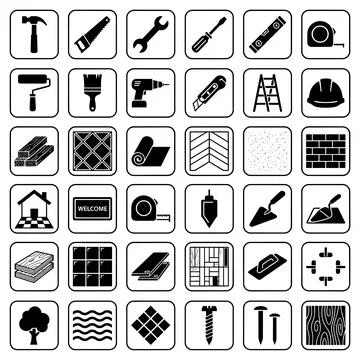 Collection of construction and renovation tools, materials, and building el.. Stock Illustration