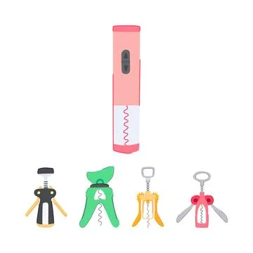 Collection of corkscrews for opening wine bottles Stock Illustration
