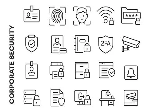 Collection of corporate security icons isolated on white background 库存插图