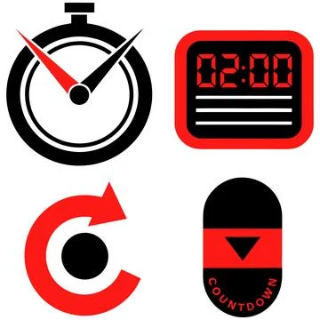 Collection of countdown and timer icons, stopwatch and digital. Stock Illustration