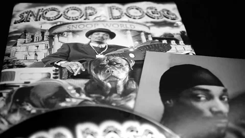 Collection of covers and cd inserts of rapper Snoop Dogg Stock Footage 202288535