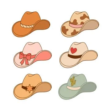 Collection of Cowboy Hats with Unique Patterns Stock Illustration