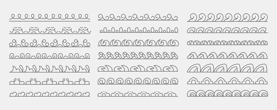 Collection of Creative Hand Drawn Border Lines and Wave Dividers for Graphi.. Stock Illustration