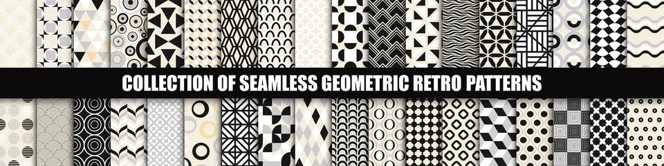 Collection of creative monochrome vector seamless patterns. Trendy funky back Illustrazione stock