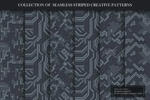 Collection of creative seamless striped patterns. Dark gray endless stylish Иллюстрация