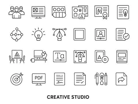 Collection of creative studio icons isolated on white background Stock Illustration