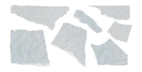 Collection of crumpled, torn notebook sheet cutouts with cardboard style Stock Illustration