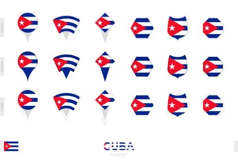 Collection of the Cuba flag in different shapes and with three different ef.. Stock Illustration