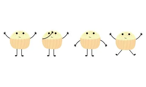 A collection of cupcake illustrations with cheerful faces Stock Illustration