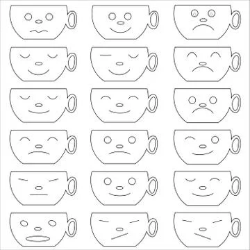 A collection of cups that form emotions on faces. The concept of good mood. Stock Illustration