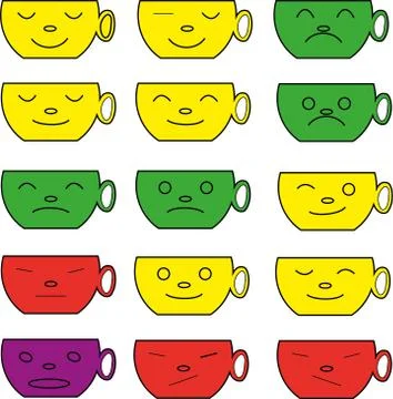 A collection of cups that form emotions on faces. The concept of different mo Stock Illustration