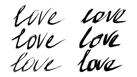 Collection of cursive black grunge ink hand drawn capital letters LOVE Stock Illustration