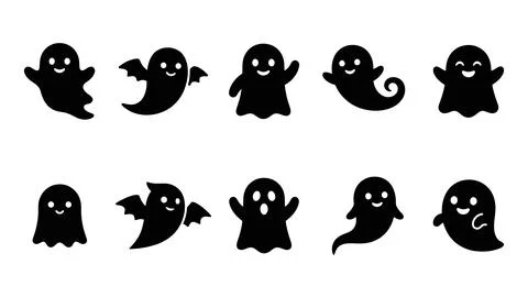 Collection of cute and friendly ghost icons for halloween and fun designs. Stock Illustration