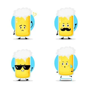 Collection of cute beer characters Stock Illustration