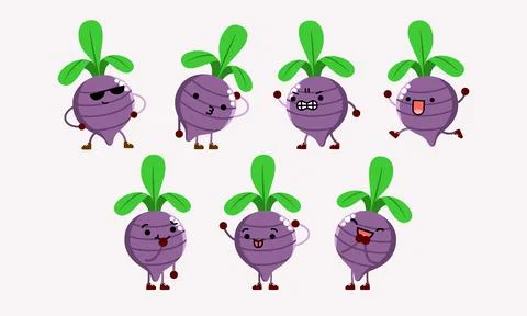 Collection of cute beetroot character mascot illustration with different pose Stock Illustration