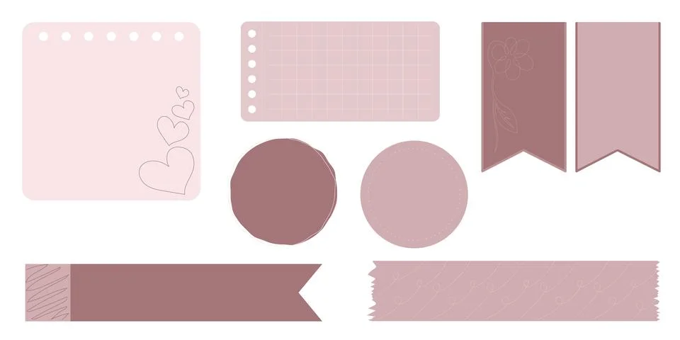 Collection of Cute Blank paper notes for to-do list, Daily and Weekly Planner. Ilustración de archivo