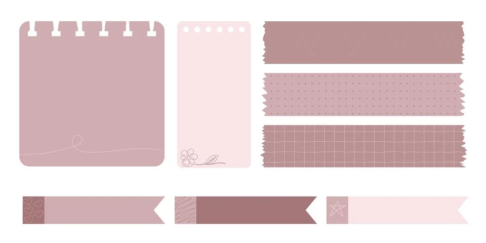 Collection of Cute Blank paper notes for to-do list, Daily and Weekly Planner. Ilustración de archivo