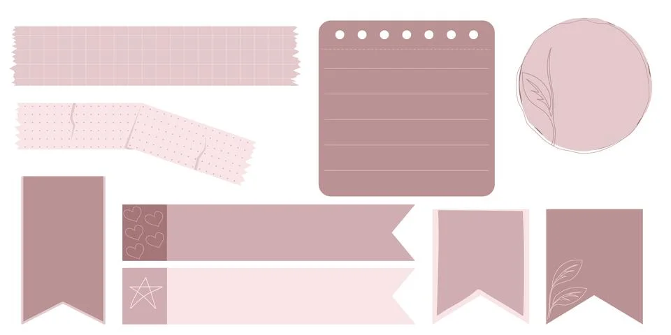 Collection of Cute Blank paper notes for to-do list, Daily and Weekly Planner. Ilustración de archivo