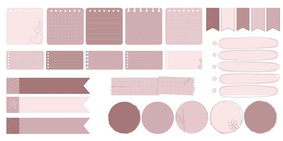Collection of Cute Blank paper notes for to-do list, Daily and Weekly Planner. Ilustración de archivo