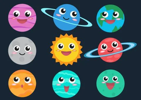 Collection of cute cartoon planets vector set - Vector illustration Stock Illustration