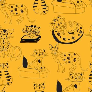 Collection of cute cats seamless pattern Stock Illustration
