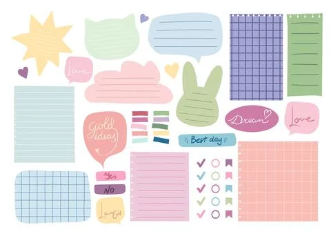 Collection of cute colorful paper notes. Blank cartoon banners Stock Illustration