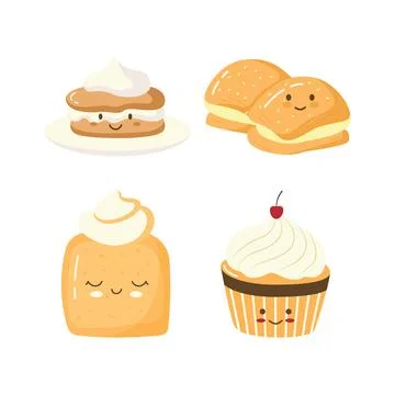 Collection of Cute Delicious Cookie Cake Cupcake Bread Bakery Food Dessert .. Stockillustratie