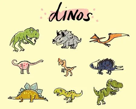Collection of cute dinosaurs. Stock Illustration