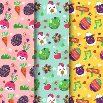 Collection of cute easter day patterns 스톡 일러스트