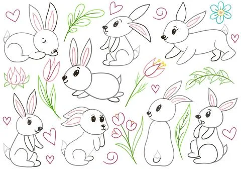 Collection of cute Easter vector illustrations 库存插图