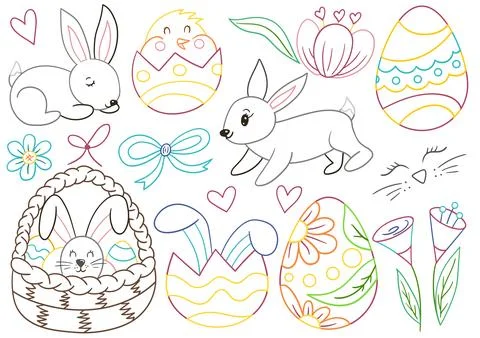 Collection of cute Easter vector illustrations Stock Illustration