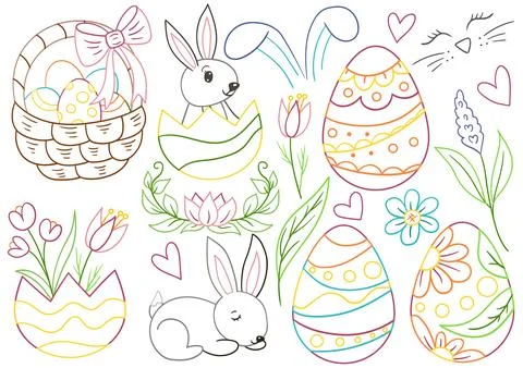 Collection of cute Easter vector illustrations 库存插图