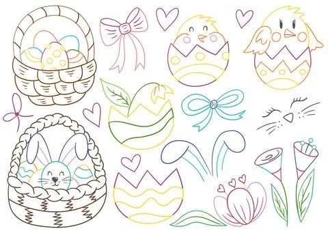 Collection of cute Easter vector illustrations Stock Illustration