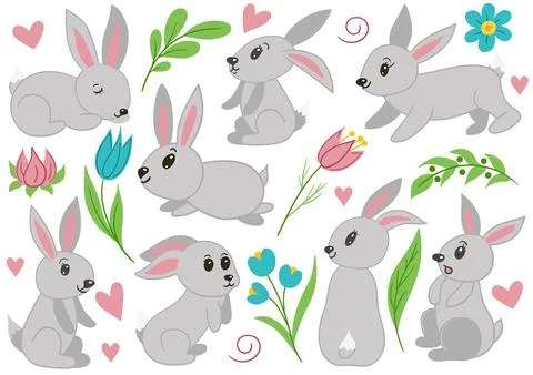 Collection of cute Easter vector illustrations Stock Illustration